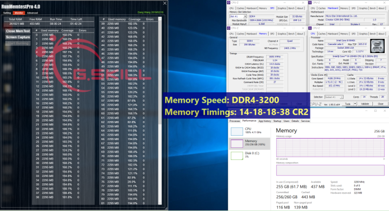 芝奇发表高速低延迟DDR4-3200 CL14 256GB套装